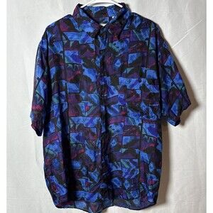 Mens SZ M 100% Silk Button Up Shirt Casual Lightweight Retro Resort Beach Y2K